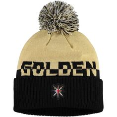 Мужская вязаная шапка adidas Gold/Black Vegas Golden Knights COLD.RDY с манжетами и помпоном