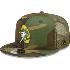 Мужская кепка New Era камуфляжно-оливкового цвета Green Bay Packers с историческим логотипом Trucker 9FIFTY Snapback
