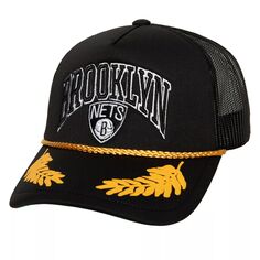Мужская черная кепка Mitchell &amp; Ness Brooklyn Nets из твердой древесины, классическая сетка с сусальным золотом, кепка Trucker Snapback