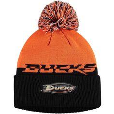 Мужская вязаная шапка adidas Orange/Black Anaheim Ducks COLD.RDY с манжетами и помпоном