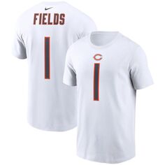 Мужская футболка Nike Justin Fields White Chicago Bears с именем и номером игрока