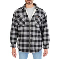 Мужская фланелевая куртка-рубашка Smith&apos;s Workwear на молнии спереди на подкладке из шерпы