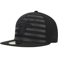 Мужская приталенная шляпа New Era Miami Heat черного цвета с флагом в тон 59FIFTY