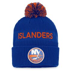 Мужская вязаная шапка Fanatics Royal/оранжевого цвета с манжетами и помпоном New York Islanders NHL Draft 2022 NHL Authentic Pro