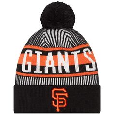 Мужская черная вязаная шапка с манжетами и помпоном в полоску от Fanatics San Francisco Giants New Era