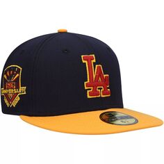 Мужская приталенная шляпа New Era темно-синего/золотого цвета с логотипом Los Angeles Dodgers 59FIFTY