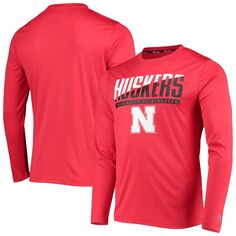 Мужская футболка Champion Scarlet Nebraska Huskers с надписью Slash с длинными рукавами