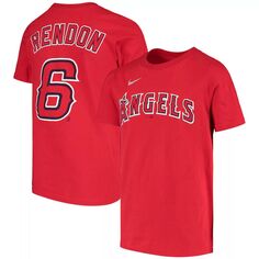 Молодежная красная футболка Nike Anthony Rendon Los Angeles Angels с именем и номером Nike