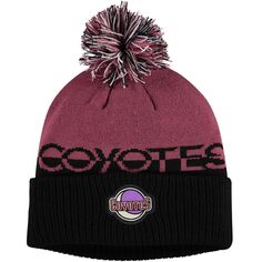 Мужская вязаная шапка adidas Garnet/Black Arizona Coyotes COLD.RDY с манжетами и помпоном