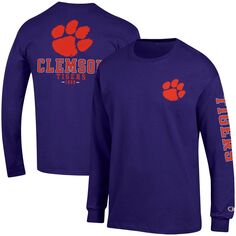 Мужская фиолетовая футболка Champion Clemson Tigers Team Stack с длинными рукавами