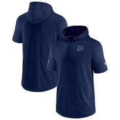 Мужской темно-синий пуловер с капюшоном Fanatics New York Rangers Authentic Pro для путешествий и тренировок с короткими рукавами