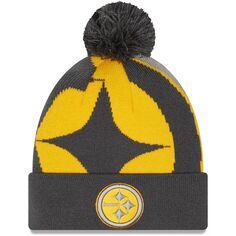 Мужская вязаная шапка с манжетами и манжетами New Era Graphite Pittsburgh Steelers Logo Whiz Redux