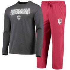 Мужские спортивные темно-красные/темно-серые чулки Indiana, футболка с длинными рукавами и брюки, комплект для сна