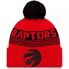 Мужская красная вязаная шапка New Era Toronto Raptors с манжетами и помпоном