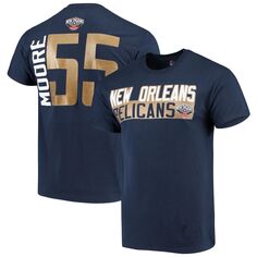 Мужская темно-синяя футболка Majestic E&apos;Twaun Moore New Orleans Pelicans с вертикальным именем и номером
