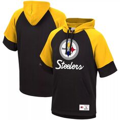 Мужской черный пуловер с капюшоном Mitchell &amp; Ness Pittsburgh Steelers Home Advantage реглан с короткими рукавами