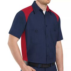 Мужская красная кепка классического кроя для автоспорта с цветными блоками рубашка на пуговицах Red Kap
