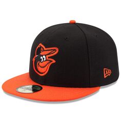 Мужская облегающая шляпа New Era черного/оранжевого цвета Baltimore Orioles Road Authentic Collection On-Field 59FIFTY