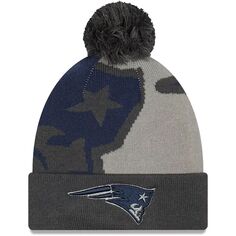 Мужская вязаная шапка New Era графитового цвета с логотипом New England Patriots Whiz Redux и манжетами
