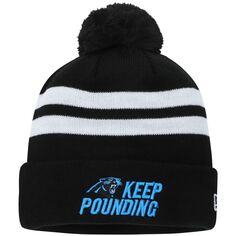 Мужская вязаная шапка New Era Black Carolina Panthers Keep Pounding с манжетами и помпоном