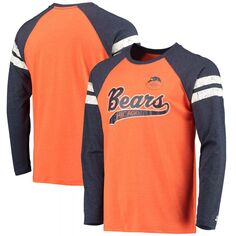 Мужская футболка стартового цвета оранжевого/темно-синего цвета Chicago Bears Throwback League реглан с длинными рукавами и тройной смесью Starter
