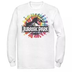 Мужская классическая футболка с длинными рукавами и рисунком «Парк Юрского периода» с логотипом и принтом тай-дай Jurassic World
