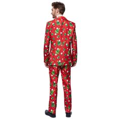 Мужской облегающий костюм Suitmeister с рождественскими елками и звездами, красный