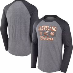 Мужская брендовая футболка Fanatics с принтом серого/темно-серого цвета Cleveland Browns Weekend Повседневная футболка реглан с длинным рукавом