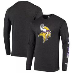 Мужская черная футболка с длинным рукавом Minnesota Vikings с принтом Heathered Half-Time Starter