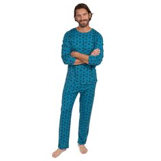 Leveret Мужская двухсекционная хлопковая пижама свободного кроя Dog Paw Blue