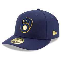 Мужская темно-синяя шляпа New Era Milwaukee Brewers Authentic Collection для поля, низкопрофильная 59FIFTY, облегающая шляпа