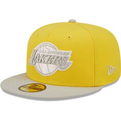 Мужская бейсболка New Era желто-серого цвета Los Angeles Lakers 59FIFTY с приталенной кепкой