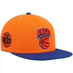 Мужская кепка Mitchell &amp; Ness оранжевого/синего цвета New York Knicks Hardwood Classics Core Side Snapback Hat