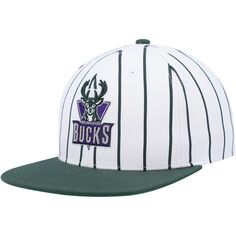 Мужская белая классическая шляпа Snapback в тонкую полоску Mitchell &amp; Ness Milwaukee Bucks из твердой древесины