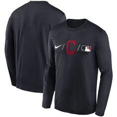 Мужская темно-синяя футболка с длинным рукавом Nike Cleveland Indians Authentic Collection Team Legend Performance