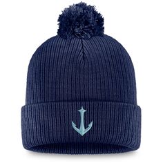 Мужская вязаная шапка с манжетами и помпоном с фирменным логотипом Fanatics Deep Sea Seattle Kraken Secondary Logo