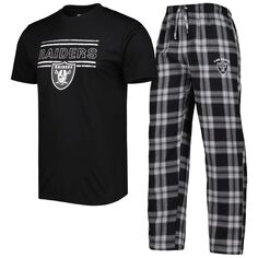 Мужской комплект для сна, черный/серебристый спортивный значок Las Vegas Raiders, топ и брюки