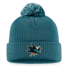 Мужская бирюзовая вязаная шапка Fanatics с манжетами и помпоном с логотипом San Jose Sharks Core Primary