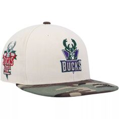 Мужская кремовая/камуфляжная шляпа Mitchell &amp; Ness Milwaukee Bucks Hardwood Classics, белая камуфляжная шляпа в честь 40-летия