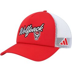 Мужская кепка Adidas Red NC State Wolfpack Script Trucker Snapback