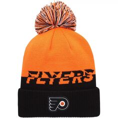 Мужская вязаная шапка adidas Orange/Black Philadelphia Flyers COLD.RDY с манжетами и помпоном