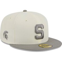 Мужская облегающая шляпа New Era Stone/серый Michigan State Spartans Chrome &amp; Concrete 59FIFTY
