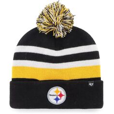 Мужская черная вязаная шапка с манжетами и помпоном &apos;47 Pittsburgh Steelers State Line 47 Brand