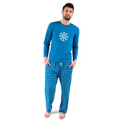 Мужские пижамы Leveret, хлопковые фланелевые брюки, снежинка