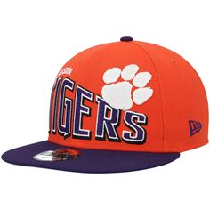 Мужская двухцветная винтажная шляпа Snapback New Era Orange Clemson Tigers Wave 9FIFTY
