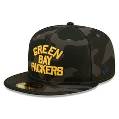 Мужская облегающая шляпа New Era Black Green Bay Packers с камуфляжным логотипом Throwback 59FIFTY