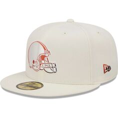 Мужская облегающая шляпа New Era Cream Cleveland Browns Chrome Dim 59FIFTY