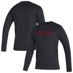 Мужская черная футболка с длинным рукавом adidas Nebraska Huskers Sideline Creator Practice AEROREADY