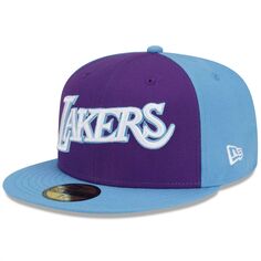 Мужская кепка New Era фиолетового/голубого цвета Лос-Анджелес Лейкерс 2021/22 City Edition City Edition Official 59FIFTY Облегающая шляпа