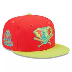 Мужская шляпа New Era красный/неоново-зеленый Oakland Athletics 40th Anniversary Lava Highlighter Combo 59FIFTY Облегающая шляпа